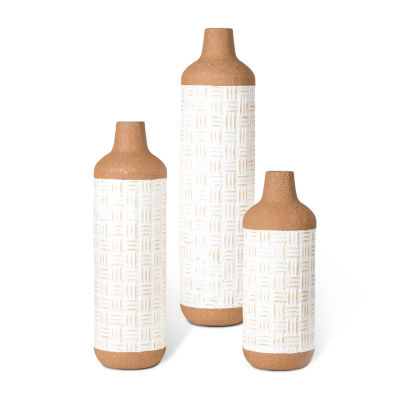 Glitzhome Decorative Brown & White Metal 3-pc. Vase