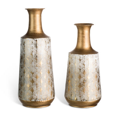 Glitzhome Vintage Gold & White Metal 2-pc. Vase