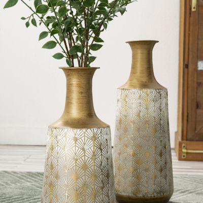 Glitzhome Vintage Gold & White Metal 2-pc. Vase