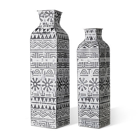 Glitzhome Chic Textured Metal 2-pc. Vase, One Size, Gray