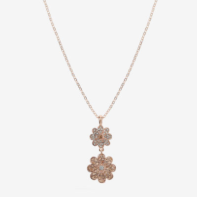 Monet Jewelry Rose Gold Glass 17 Inch Cable Flower Pendant Necklace