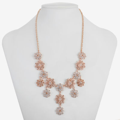 Monet Jewelry Rose Gold Glass 18 Inch Rope Flower Statement Necklace
