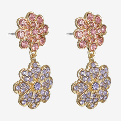 Monet Jewelry Double Glass Flower Drop Earrings