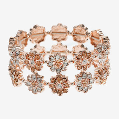 Monet Jewelry Rose Gold Thick Glass Flower Stretch Bracelet