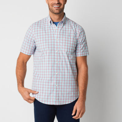 St. John's Bay Stretch Poplin Mens Slim Fit Short Sleeve Button-Down ...