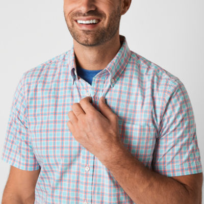 St. John's Bay Mens Stretch Poplin Short Sleeve Slim Fit Button-Down Shirt