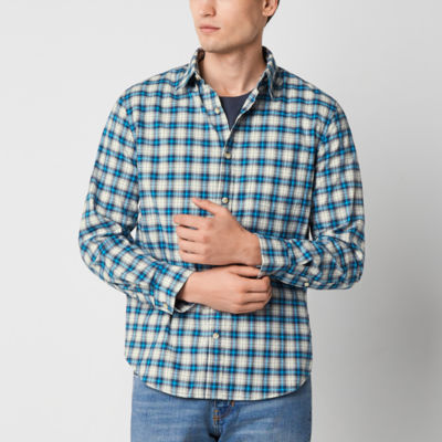 mutual weave Mens Regular Fit Long Sleeve Plaid Button-Down Shirt