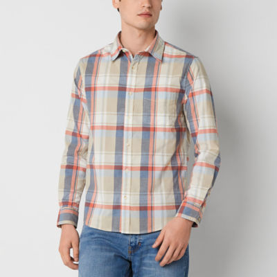 mutual weave Mens Easy-on + Easy-off Adaptive Regular Fit Long Sleeve Plaid Button-Down Shirt