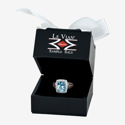 Le Vian® Grand Sample Sale Ring featuring 3 cts. Blue Topaz, 1/6 cts. Chocolate Diamonds® , 1/4 cts. Vanilla Diamonds® set in 14K Vanilla Gold®