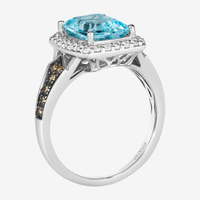 Le Vian® Grand Sample Sale™ Ring featuring 3 CT. Blue Topaz 1/6 CT. Chocolate Diamonds® 1/4 CT. Vanilla Diamonds® set in 14K Vanilla Gold®