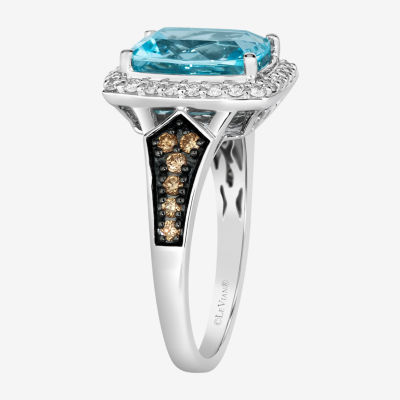 Le Vian® Grand Sample Sale Ring featuring 3 cts. Blue Topaz, 1/6 cts. Chocolate Diamonds® , 1/4 cts. Vanilla Diamonds® set in 14K Vanilla Gold®