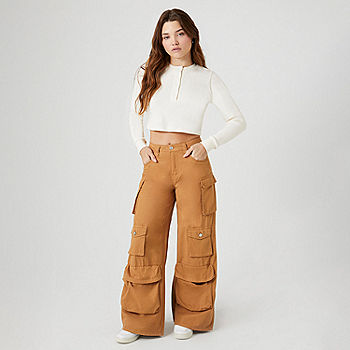 Forever 21 Twill Cargo Pant Womens High Rise Wide Leg Cargo Pant-Juniors