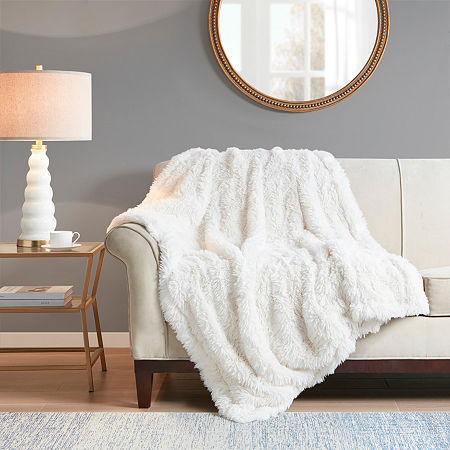 Madison Park Amaya Faux Fur Midweight Throw, One Size, White