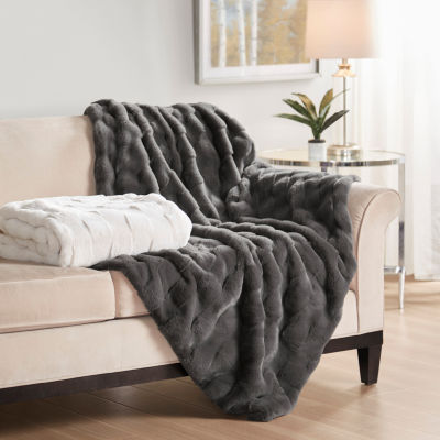 Madison Park Camille Faux Fur Washable Midweight Throw