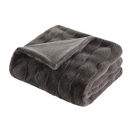 Madison Park Camille Faux Fur Midweight Throw, One Size, Gray