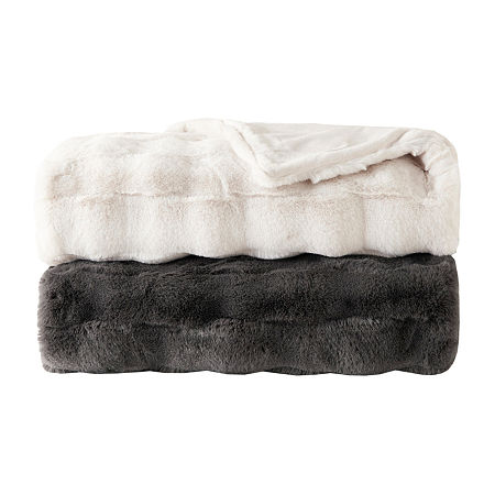 Madison Park Camille Faux Fur Midweight Throw, One Size, Gray