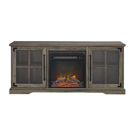 2 Door Fireplace Console, One Size, Gray