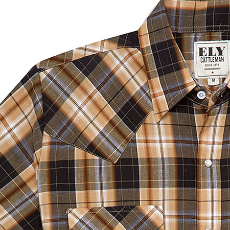 Ely Cattleman Plaid Mens Long Sleeve Western Shirt, X-large, Black