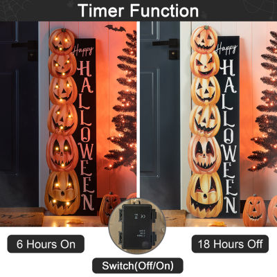 Glitzhome 42in Lighted Wooden Porch Sign Halloween Porch Sign