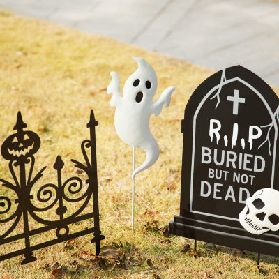 Glitzhome 24in Metal Graveyard Set Yard Stake Halloween Yard Art
