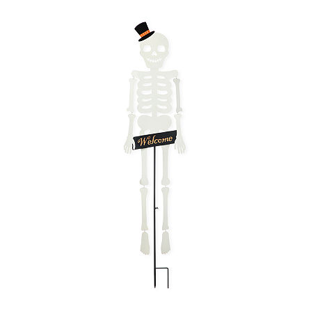 Glitzhome 60Metal Dangling Skeleton Yard Stake Halloween Yard Art, One Size, White