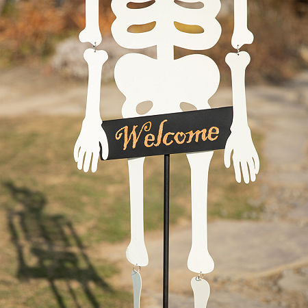 Glitzhome 60Metal Dangling Skeleton Yard Stake Halloween Yard Art, One Size, White