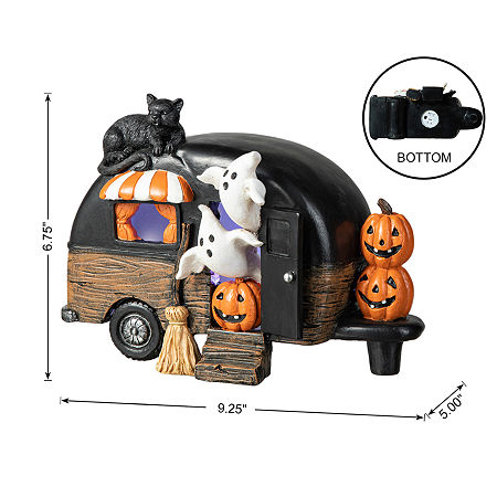 Glitzhome 9.25Camperw/Ghost&Pumpkin&Cat Table Halloween Tabletop Decor, One Size, Black