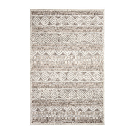 Liora Manne Napoli Diamond Natural Stripe Rectangular Area Rug, One Size, White