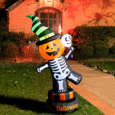 Glitzhome Lighted Skeleton Decor Halloween Inflatable