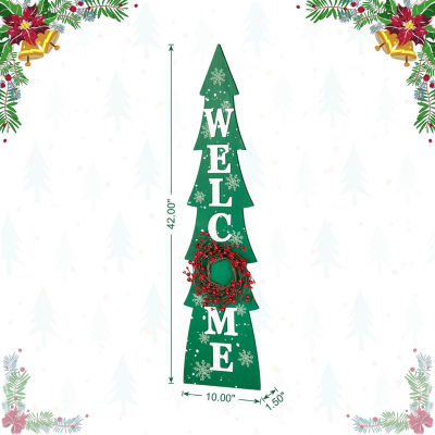 Glitzhome 42" Wood Welcome Christmas Porch Sign