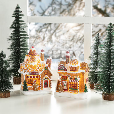 Glitzhome "7.25"" Lighted Gingerbread House" Christmas Tabletop Decor