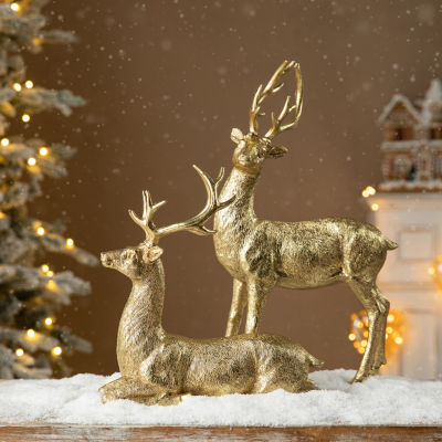 Glitzhome 11 Resin Lying Reindeer Christmas Tabletop Decor