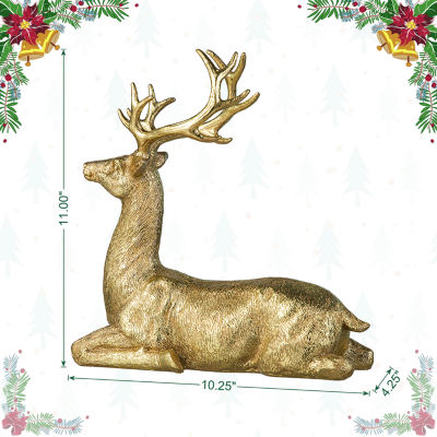 Glitzhome 11 Resin Lying Reindeer Christmas Tabletop Decor