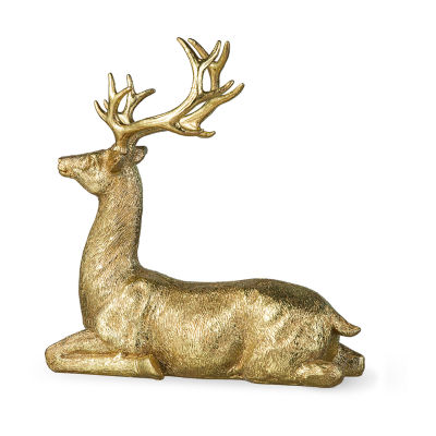 Glitzhome 11 Resin Lying Reindeer Christmas Tabletop Decor