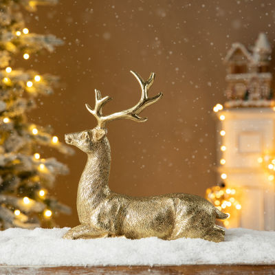 Glitzhome 11 Resin Lying Reindeer Christmas Tabletop Decor