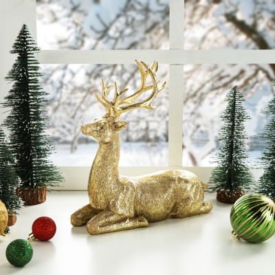 Glitzhome 11 Resin Lying Reindeer Christmas Tabletop Decor