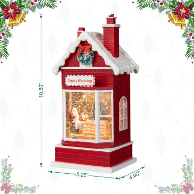 Glitzhome 10.5" Lighted Santa'S Workshop Christmas Snow Globe