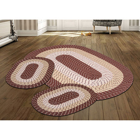 Better Trends Country Stripe Braided 3 Pc Oval Rug Set, One Size, Brown