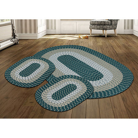 Better Trends Country Stripe Braided 3 Pc Oval Rug Set, One Size, Green