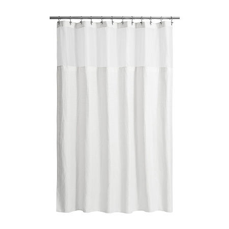 Awesome Home Polyester Waffle Snap In Liner Shower Curtain Set In White
