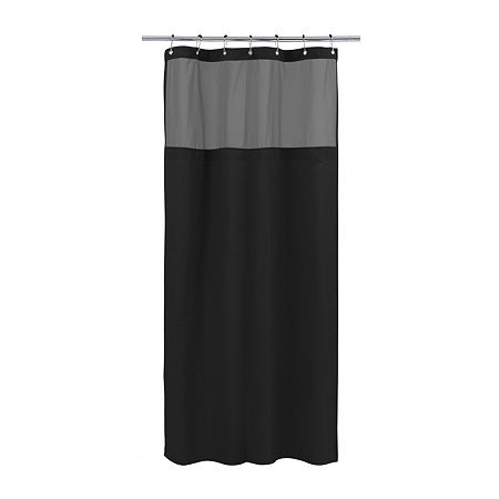 Awesome Home Waffle With Snap In Liner Shower Curtain, One Size, Black