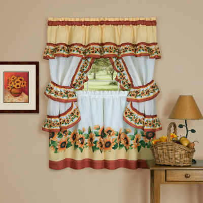 Black Eyed Susan 3-pc. Rod Pocket Kitchen Curtains & Drapes Window Set