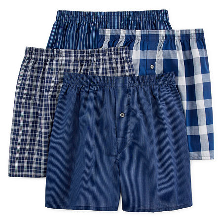 Fruit of the Loom 4-pk. Premium Cotton Boxers, X-large, Blue Stripe Plaid