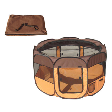 The Pet Life All-Terrain' Lightweight Easy FoldingWire-Framed Collapsible Travel Pet Playpen, One Size, Brown