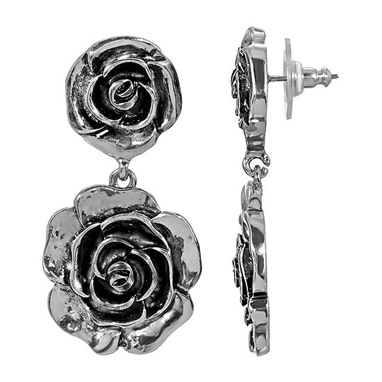 1928 Silver Tone Flower Drop Earrings