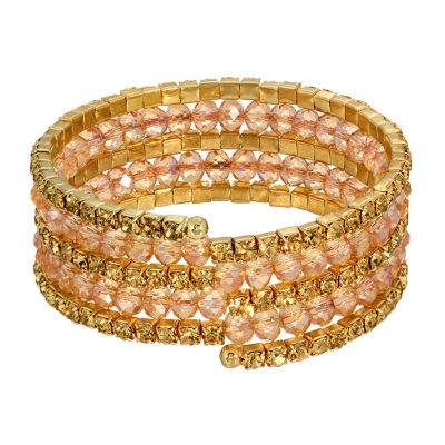 1928 Gold Tone Bead Wrap Bracelet, Color Beige JCPenney