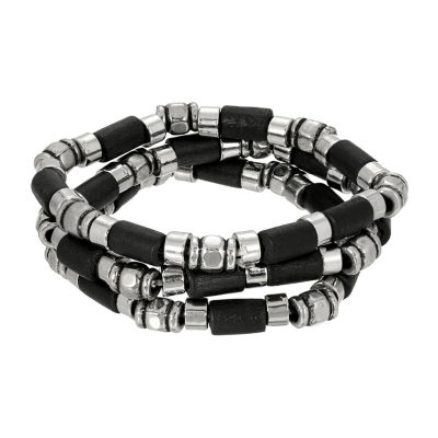 1928 Silver Tone Womens 3-pc. Black Bracelet Set