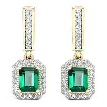 May Birthstone Simulated Green Emerald Square Stud Earrings 10k Yellow Gold 