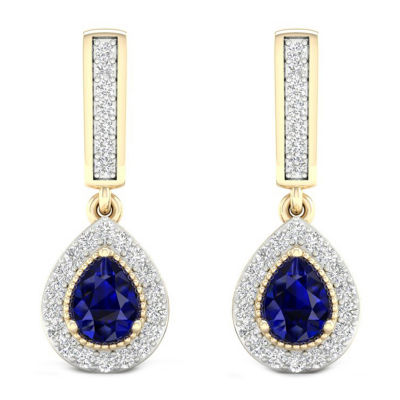 Genuine Blue Sapphire 10K Gold Pear Drop Earrings