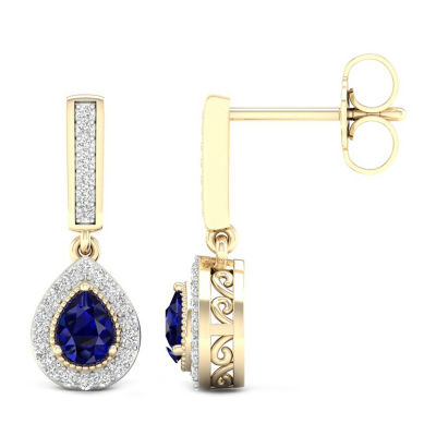 Genuine Blue Sapphire 10K Gold Pear Drop Earrings